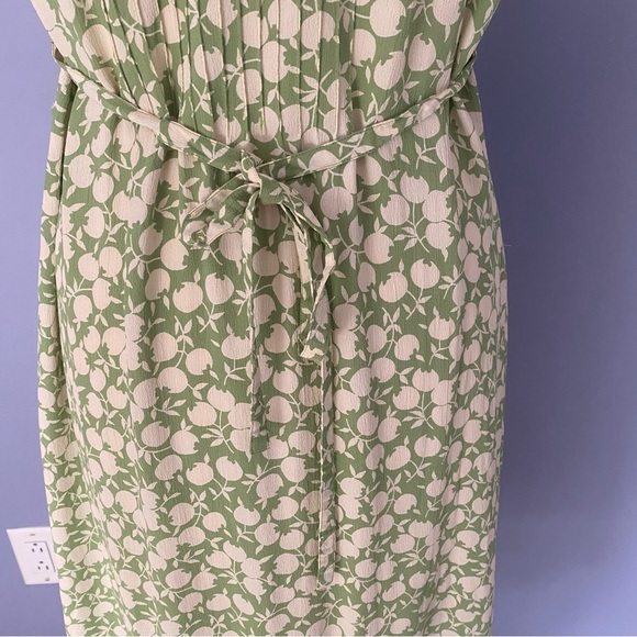 April Cornell Light Green Floral Midi Dress Women’s Size M Button Front Tie Belt - Picture 6 of 10